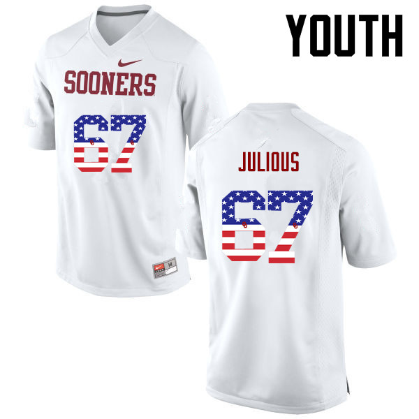 Youth Oklahoma Sooners #67 Ashton Julious College Football USA Flag Fashion Jerseys-White